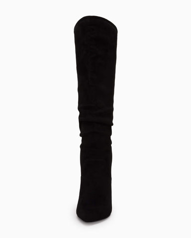 Coutgo Slouchy Black Knee High Boots Kitten Heel Pointed Toe Pull On Boots 6