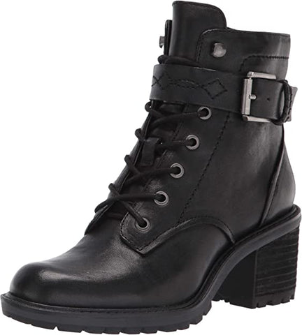 Zodiac Gemma Black Lace Up Block Heel Rounded Toe Buckle Combat Ankle Boots