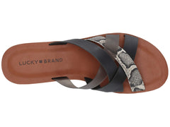 Lucky Brand Hallisa Black Snake Multi Band Slide Open Toe Flat Low Heel Sandals