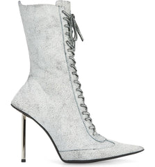 Jeffrey Campbell Bringiton White Crackle Stiletto Heel Pointed Toe Lace Up Boots