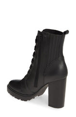 Steve Madden Lead Black Leather Booties Lace up Lug Sole Combat Ankle Boots