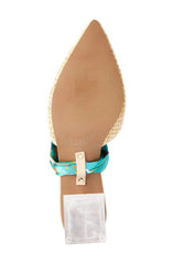 Cecelia New York Copper Woven Raffia Slip On Pointed Toe Block Heel Sandals