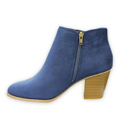 City Classified Habit Navy Vegan Nubuck Side Zipper Stacked Heel Ankle Booties