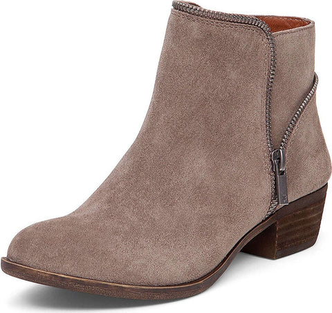 Lucky Brand Boide Taupe Suede Brindle Block Low Heel Zipper Fashion Ankle Boots
