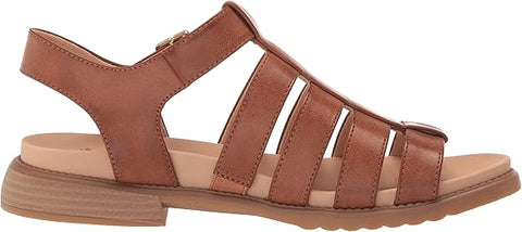 Dr. Scholl's A Ok Brown Smooth Rounded Open Toe Ankle Strap Flats Sandals