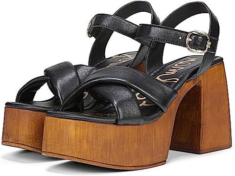 Sam Edelman Suzannah Black Ankle Strap Open Toe Block Heel Platform Sandals