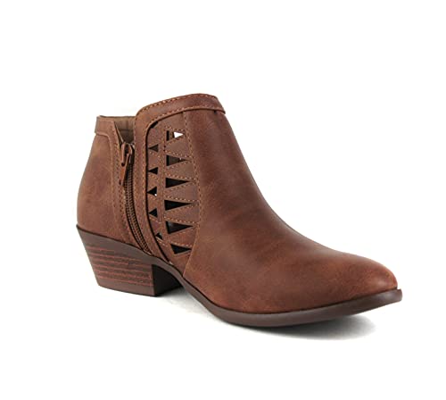 Soda Chance Closed Toe Multi Strap Ankle Block Heel Open Side Fashion Bootie Cognac Pu Chance (11, Cognac Pu Chance)