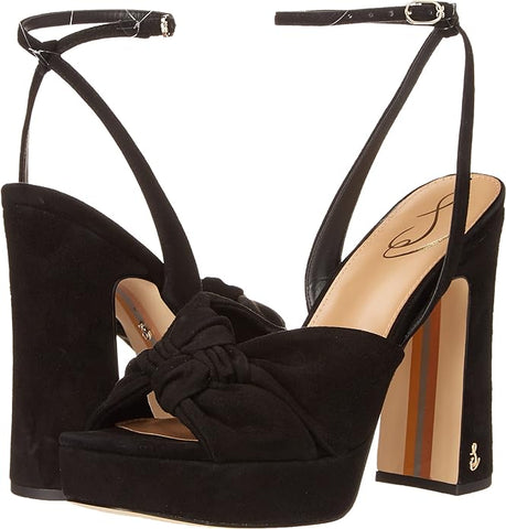 Sam Edelman Kristen Black Suede Block Heel Ankle Strap Block Heeled Sandals