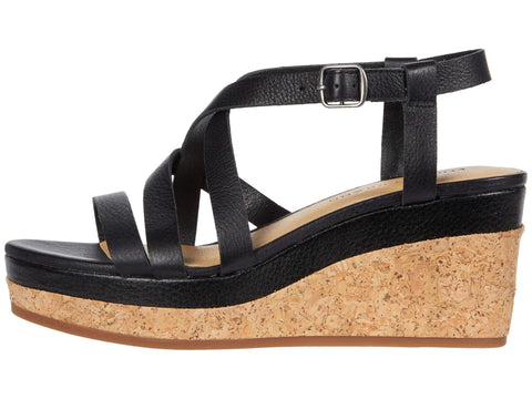 Lucky Brand Batikah Wedge Sandal Black Leather Platform Open Toe Sandals (10)