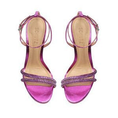 Schutz Gaga Bright Violet Crystal Embellished Charms Buckle Straps Heel Sandals