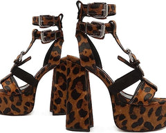 Schutz Chantelle Casual Platform Natural Leopard Printed Heel Platform Sandals