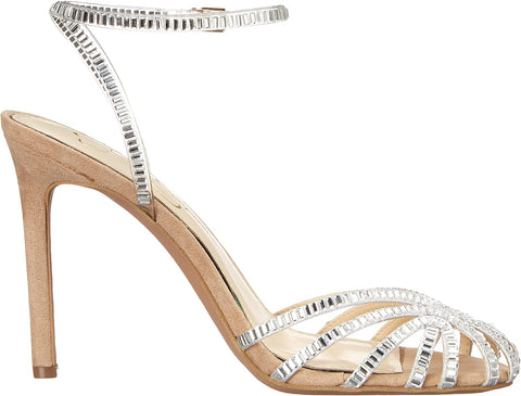 Jessica Simpson Jileta Silver Ankle Strap Round Caged Toe Stiletto Heeled Sandals