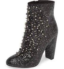 Jessica Simpson Women's Starlite Fashion Boot black Glitter pearl Ankle Boot