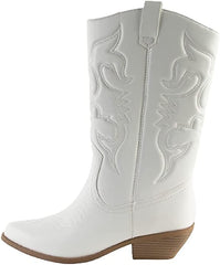 Soda Reno White/Beige Pu Western Cowboy Stitched Pointed Toe Ankle Fashion Boots