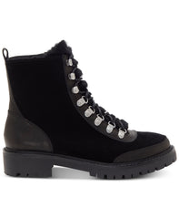 Lucky Brand Iliana Black Lace-Up Fur Lined Wedge Combat Hiker Ankle Booties