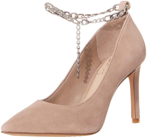 Vince Camuto Peddya Wild Mushroom Leather Ankle Strap Chain Link Detail Pumps