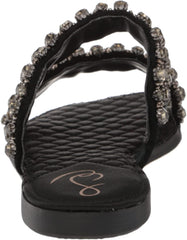 Sam Edelman Ezel Black Squared Open Toe Embellished Slip On Flats Sandals
