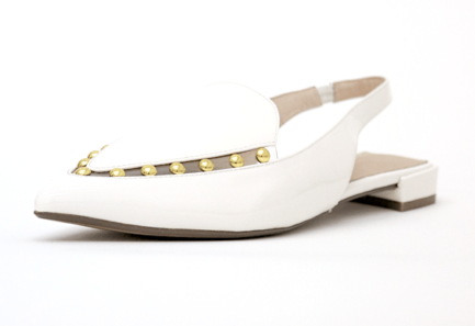 Cecelia New York Cleo Embellished Slingback Pointed Toe Flats White Patent Clear