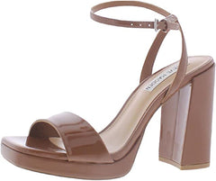 Steve Madden Camaron Dark Cognac Ankle Strap Squared Open Toe Platform Sandals