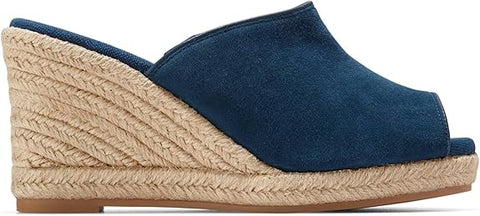 Cole Haan Cloudfeel Southcrest Blue Wing Teal Suede Slip On Wedge Heel Sandals