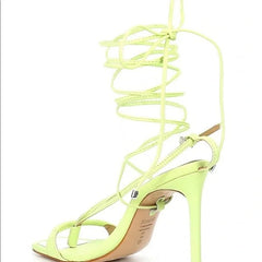 Schutz Vikki Green Fresh Ankle Strap Lace Up Open Toe Stiletto Heel Sandals