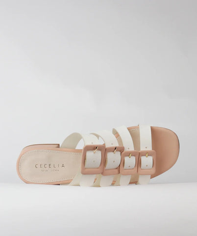 Cecelia New York Lexington Pink Multi Buckle Straps Open Toe Heel Slide Sandals