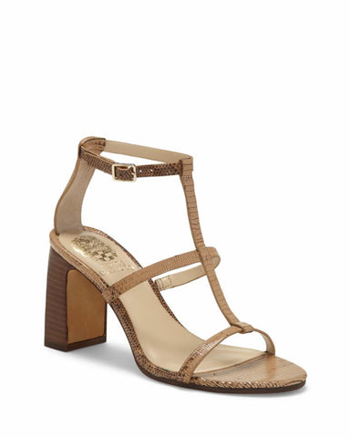 Vince Camuto Balindah Camel Brown Block High Heel Ankle Strap Sandal Pump