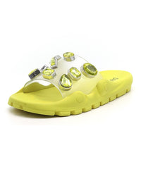 Cape Robbin Treasure Map Lime Jeweled Clear Vamp Pool Slide Sandals