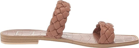 Dolce Vita Indy Caramel Stella Slip On Open Square Toe Woven Straps Flat Sandals
