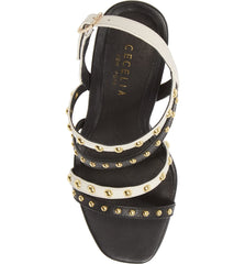 Cecelia New York Vanessa Black Alabaster Embellished Sandals Open Toe High Pumps