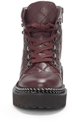 Vince Camuto MAISSA Burgundy Lace Up Moto ankle Bootie Chain Combat Boots