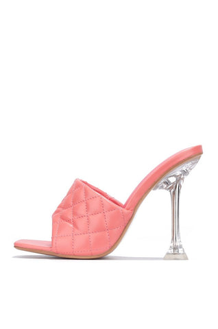 Cape Robbin Rafa Coral Open Toe Stiletto Quilted Mule Slip On High Heel Sandal