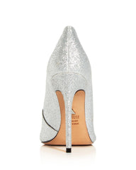 Schutz Caiola Prata Silver Glitter Leather Heeled Pointed Toe Dress Pump