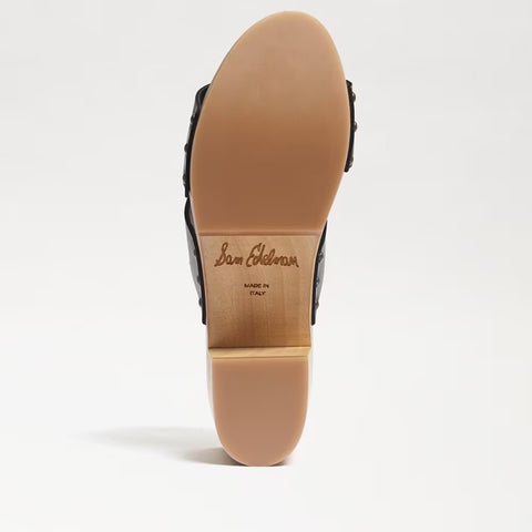 Sam Edelman Brandy Black Leather Double Strap Slip On Open Toe Block Heel Mules