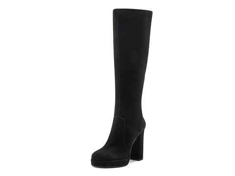 Vince Camuto Jestinal Black Suede Platform Round Toe Knee High Pull On Boot
