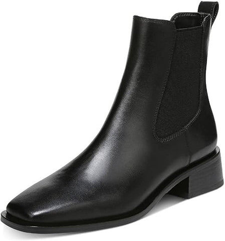 Sam Edelman Thelma Clt Black Pull On Square Toe Leather Chelsea Ankle Boots