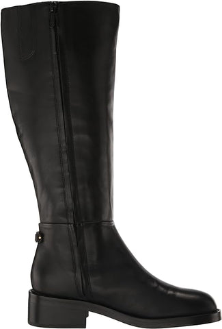 Sam Edelman Mable Black Leather Rounded Toe Stacked Block Heeled Wide Calf Boots
