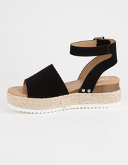 Soda Topic Black Open Toe Ankle Strap Espadrilles Platform Casual Heeled Sandals