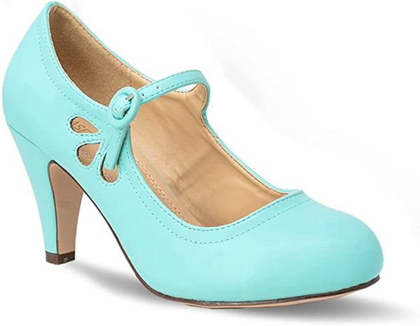 Chase & Chloe Kimmy-21 Round Toe Mary Jane Dress Pumps Seaside Pu