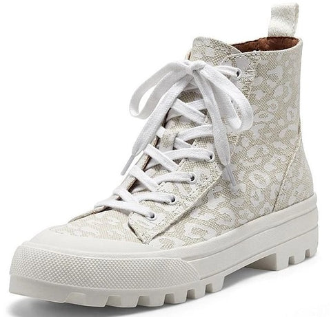 Lucky Brand Eisley Natural White Lace Up High Top Sneaker Combat Lug Sole Boots