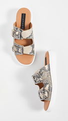 Steve Madden Dunham Beige Snake Slip-on  Rounded Open toe Flat Sandals