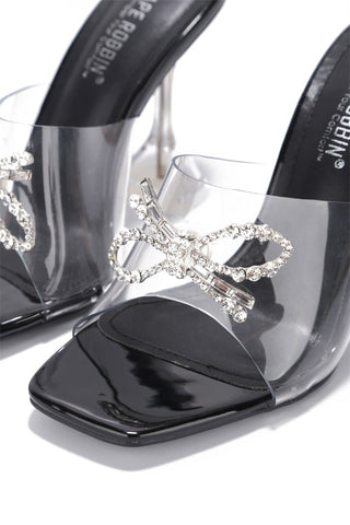 Cape Robbin Black Bad Guy Black Crystal Clear Open Toe High Heel Mule Pumps