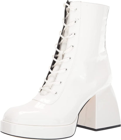 Circus by Sam Edelman Kia White Patent Lace Up Round Toe Chunky Block Heel Boots