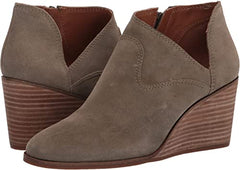 Lucky Brand Zollie Fossilized Grey Almond Toe Leather Wedge High Heel Booties