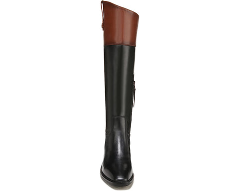 Sam Edelman Drina Black/Whisky Tan 2 tone Leather Knee High Classic Riding Boots
