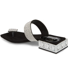 Jeffery Campbell ALISE-SH Black Silver Embellished Sandal Jeweled Square Heel