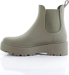 Steve Madden Sahara Olive Elastic Side Panels Pull On Round Toe Heel Rain Boots