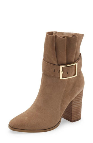 Cecelia New York Erika Taupe Buckle Ankle Strap Block Heeled Fashion Boots