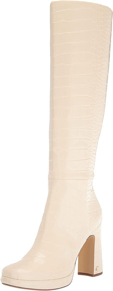 Circus by Sam Edelman Freda Ivory Croc Print Knee High Side Zipper Heel Boots