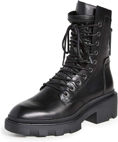 Ash Madness Black Lace Up Rounded Toe Chunky Rubber Sole Biker Zip Combat Boots